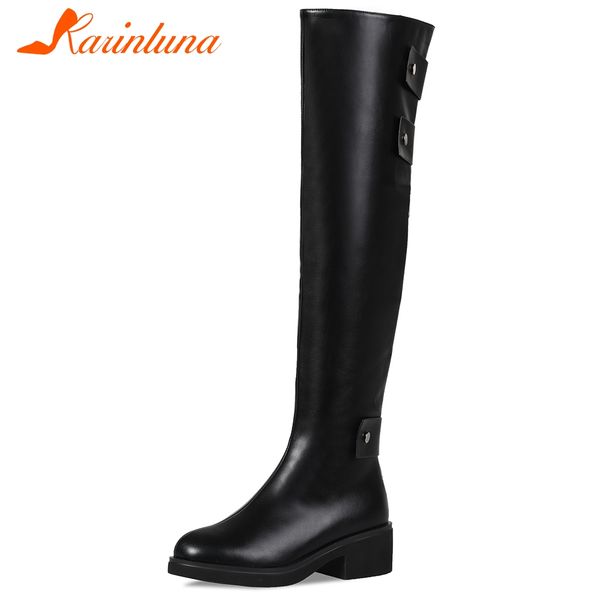 

karin new arrivals 2020 chunky heels over the knee boots woman shoes zip up add fur winter boots women shoes, Black