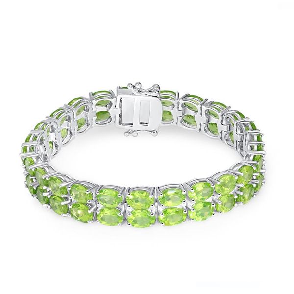 

sterling 925 silver nature gemstone 7x5mm овальный двойной ряд перидот теннис браслет, Golden;silver