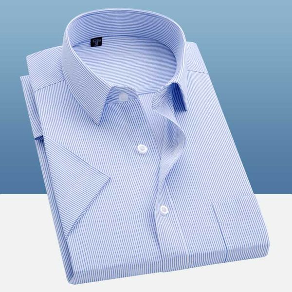 

2020 summer new men's shirt stripe men short sleeves dress slim fit shirt man office formal business casual clothes s-5xl, White;black