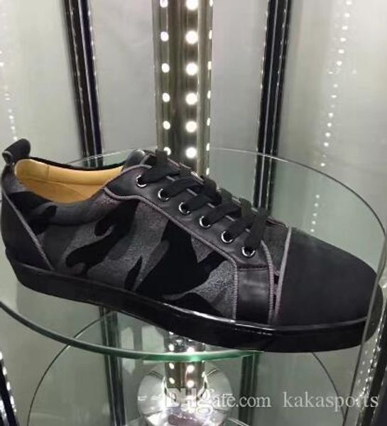 

men lovely camo red sole sneaker casual shoes sneakers red bottom rantus version fusain camouflage leather junior high low, Black