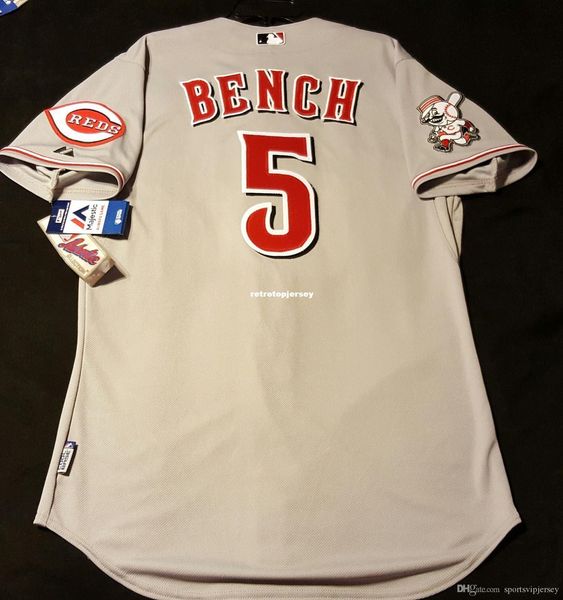 

majestic cincinnati #5 johnny bench gray cool base jersey mens stitched wholesale big and tall size xs-6xl baseball jerseys, Black;blue