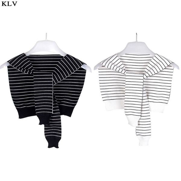 

children boys girls navy style knitted false collar shawl black white stripes self-tie fake sweater cape shoulder with sleeves, Black;gray