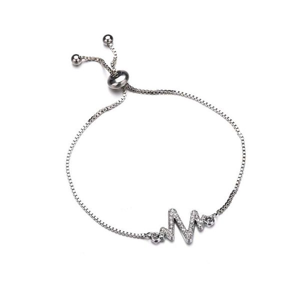 

cubic zircon heartbeat tennis bracelet female personality jewelry minimalist bileklik love couple bracelets for men women hs639, Golden;silver