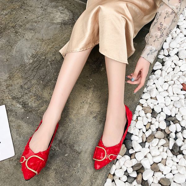 

women sweet flats women shallow boat shoes slip on ladies loafers pointed flats metal decoration black flat shoes u15-38