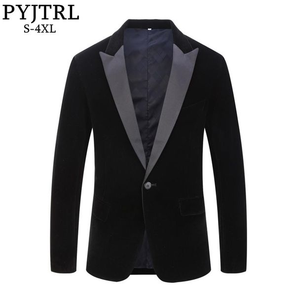 

pyjtrl male plus size classic black shawl lapel velvet blazer men fashion casual wedding groom slim suit jacket singers costume, White;black