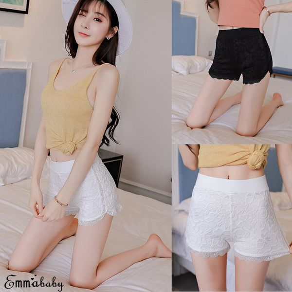 

2019 fashion new women lace floral short skirt under safety pants seamless underwear daily wear safety short pants shorts xxxl, Black;pink
