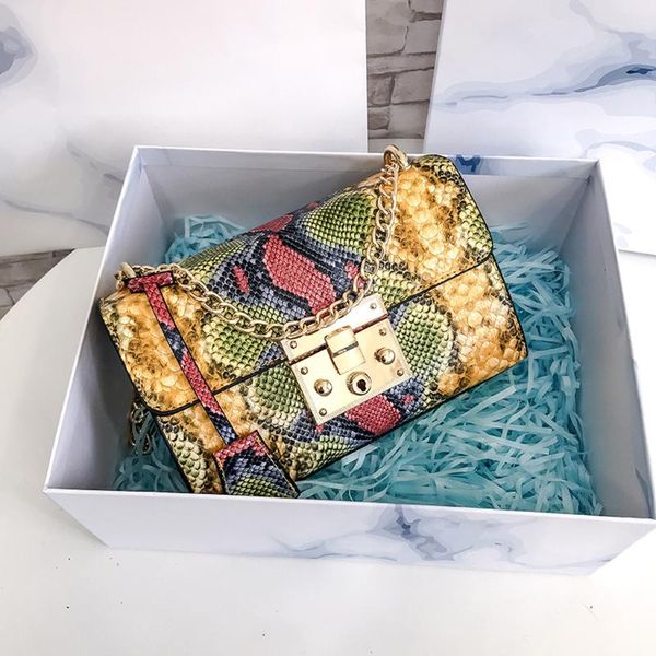

ретро серпантин цепи круглый crossbody сумки для женщин сумки печатных небольшой искусственная кожа сумка змея сумка #t2g
