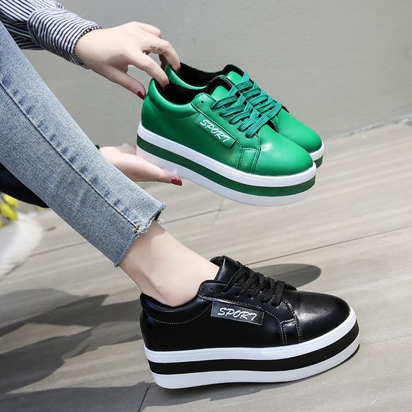 

all-match shoes woman flats round toe casual female sneakers autumn shallow mouth clogs platform 2019 fashion women's dress, Black