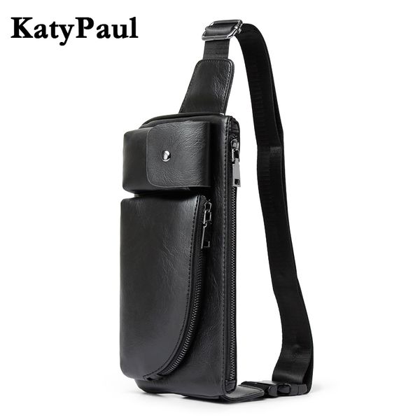

katypaul brand leather men chest pack small shoulder bags casual man crossbody bags chest leather waist packs male travel bag