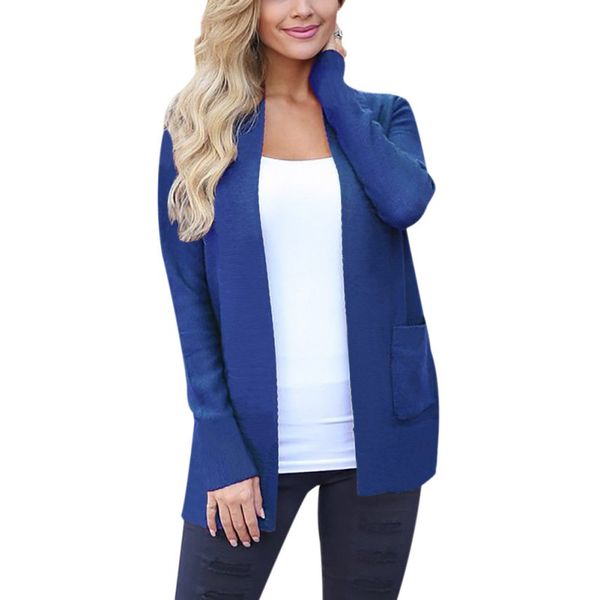 

горячие женщины трикотажного кардигана осень повседневный длинный сплошного цвета ssweater сыпучие женский v-образный вырез повседневного ве, White