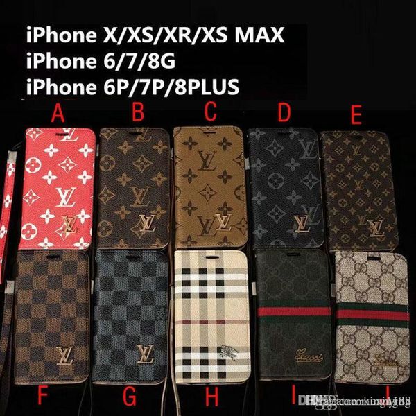 

brand design filp wallet case leather phone cover shell for iphone x xr xs max 7 7plus 8 8plus 6 6plus with card slot lanyard