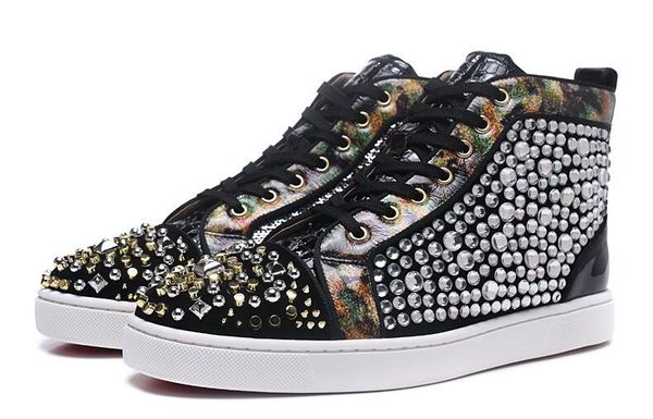 

spikes high red bottom pik studded sneakers shoes womens men luxury designer flat casual red sole autumn winter casualt05, Black