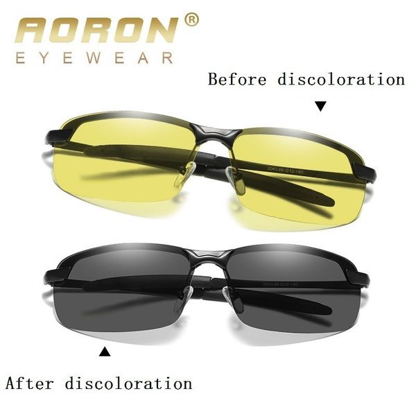 

2019 brand intelligent pchromic polarized sunglasses for men women yellow lens day night vision driving rimless sun glasses, White;black