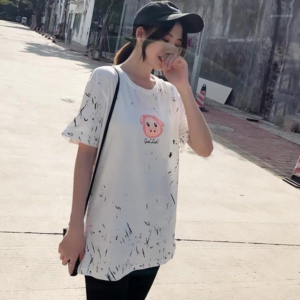 

designer tshirts summer women clothes white back calendar design tees short sleeved long cute pig