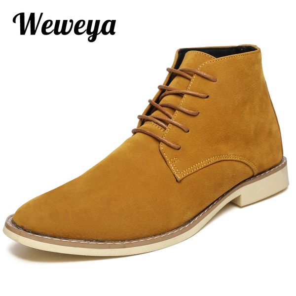 

weweya pointed toe ankle boots leather male work boots lace up flat shoes high shoes men outdoor csual botas homme, Black