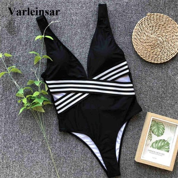 

2020 women swimwear v neck high waist one piece swimsuit female bather u back bathing suit swim wear lady v1100, White;black