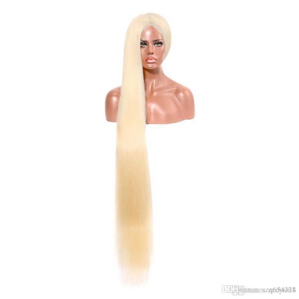 

blonde #613 straight hair full lace wig 24 inches long length brazilian remy human hair wig natural hairline ing, Black