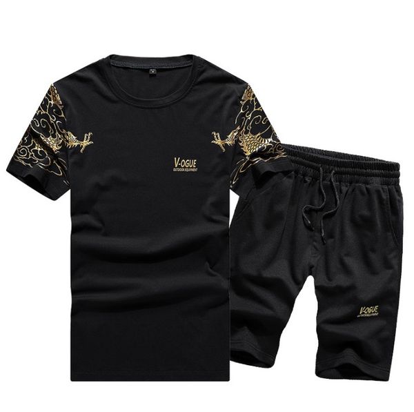 

sports clothing set for men eur size short sleeve t-shirt+pants crew neck vogue print men tracksuits, Gray