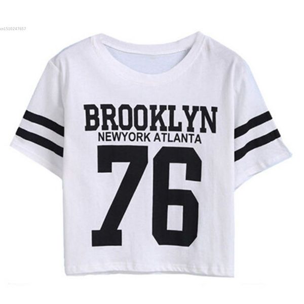 

wholesale- summer cropped 2016 female brooklyn 76 print bk number casual short sleeve letters print monogrammed crop t-shirt, White