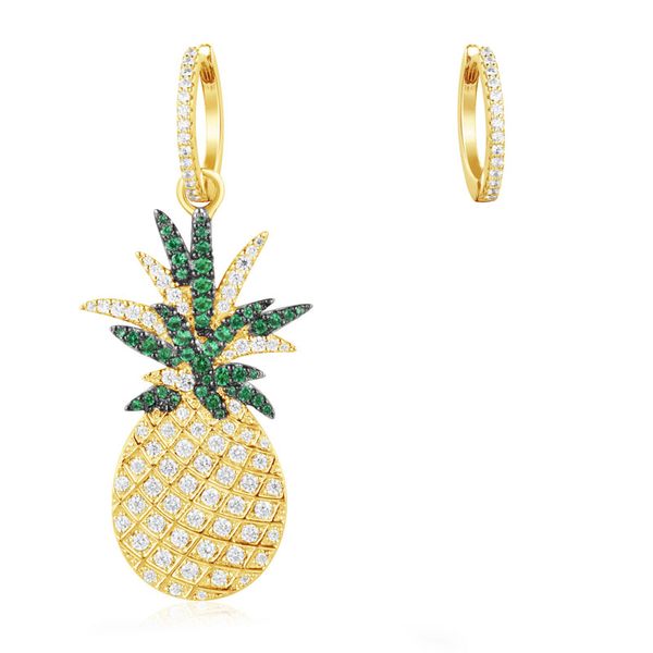 

baoyocn fashion 925 sterling silver yellow gold color asymmetric pineapple earrings micro zircon stones women jewelry collection