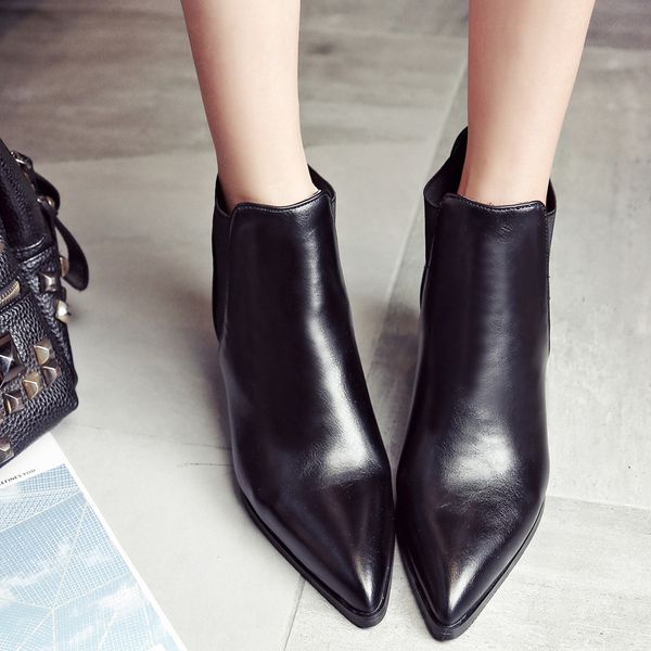 

sagace autumn and winter pointed toe ankle boots for ladies women short booties shoes women boots big size, Black