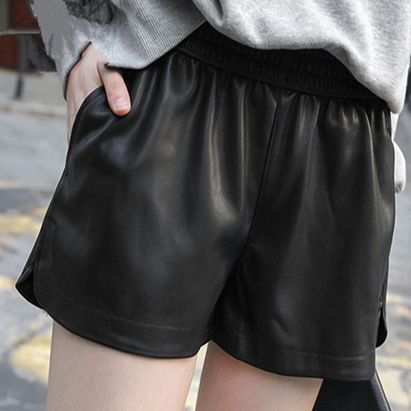 

winter high waist leather shorts ladies autumn 2017 new was thin casual pu leather black mujer elastic waist shorts mz1964, White;black