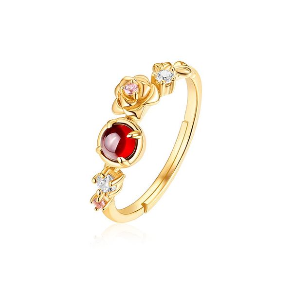 

silver light garnet romantic rose japan and south korea ring female delicate joker can be adjusted, Golden;silver