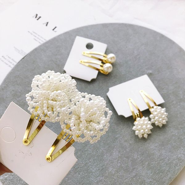 

hair accessories boutique ins 5sets fashion luxury pearl floral snap clips solid flower barrettes princess headwear, Slivery;white