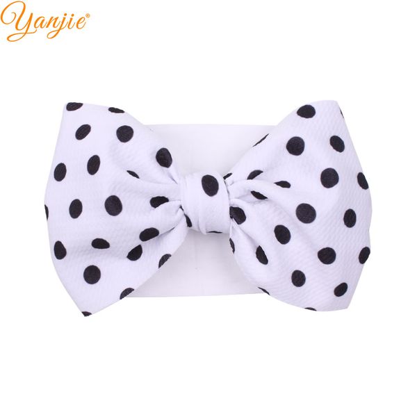 

7'' clover printed big waffle fabric hair bow elastic nylon headband for girls knot bow turban headwrap kids hair accessories, Slivery;white