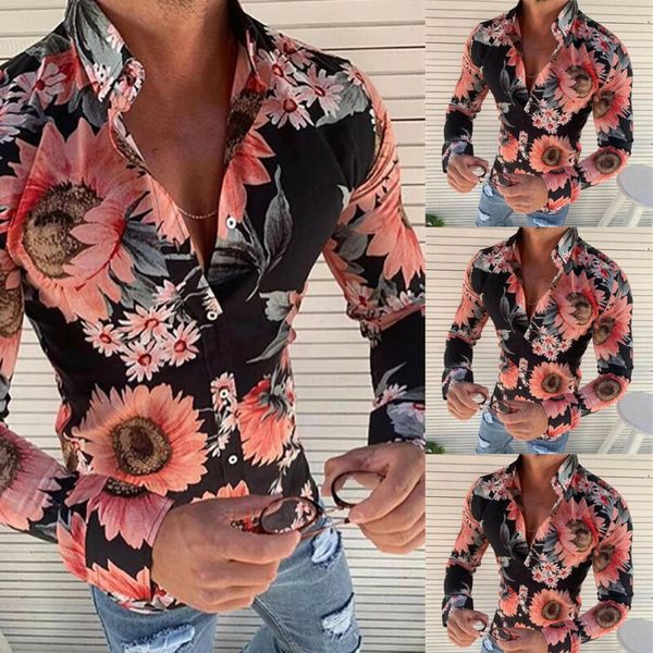 

men's fashion printed shirts casual button down long sleeve hawaiian shirt beach vacation slim fit party shirts, White;black