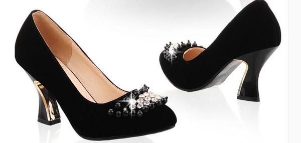 

women's shoes in spring and autumn high coarse heel water drill suede @211, Black