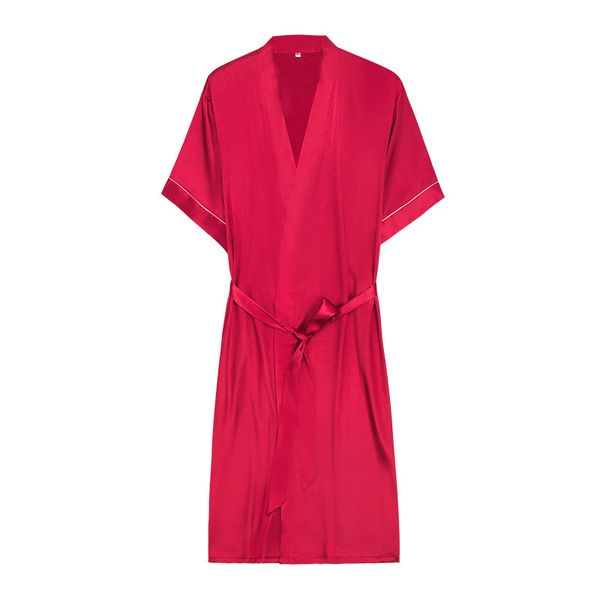 

summer men's silk robe gown solid color rayon bathrobe sleepwear kimono with belt  nightwear male nightgown, Black;brown