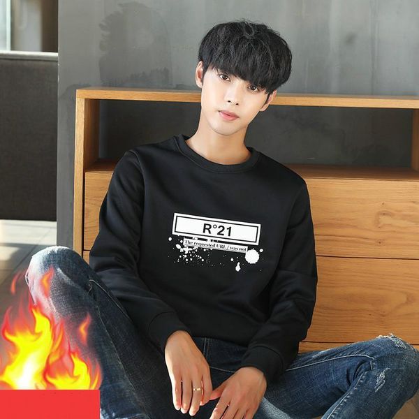 

add velvet sweater men's winter winter round collar bottom shirt men's jacket youth black and white sweater sweatshirt