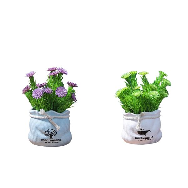 

2pc potted artificial daisy flower pot bonsai fake plant in vase for home office