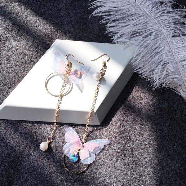 

new trend korea retro asymmetrical butterfly earrings long circle wings personality creative tassel earrings for women jewelry, Golden;silver