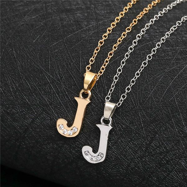 

english alphabet -j gold silver friend name letters pendant necklaces sign word chain tiny initial letter lucky woman mother men's fami