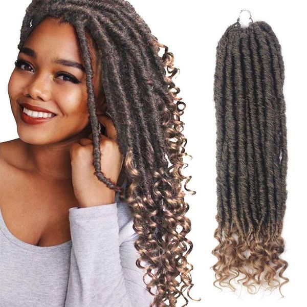 

20inch dreadlocks braiding hair goddess locs crochet hair braids prelooped straight faux locs with curly ends soft kanekalon synthetic hair, Black