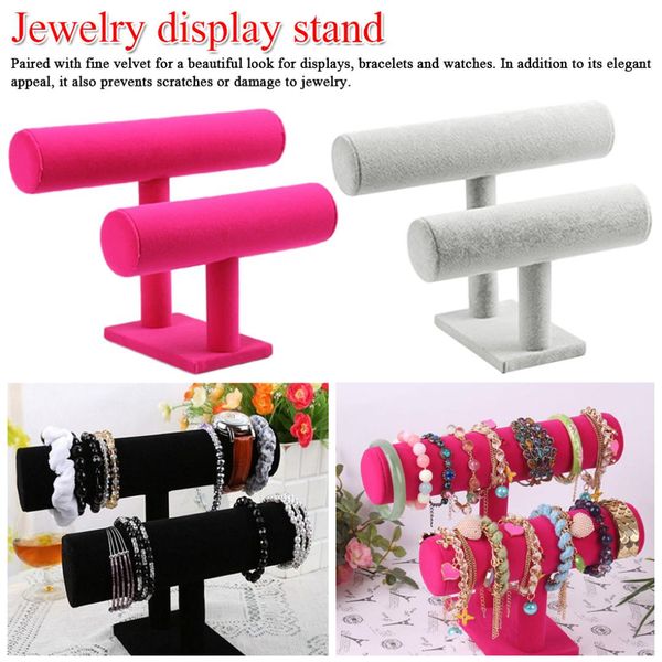 

velvet bracelet watch jewelry t-bar display holder rack bracelet frame jewelry display stand rack, Pink;blue