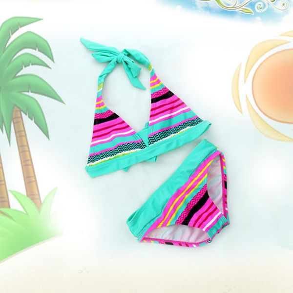 

funfeliz 6-16 years girls bikini set striped kids swimsuit 2018 girl two pieces swimsuit split bathing suit children swim wear