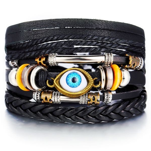 

if me bohemian turkish eyes beaded leather bracelets set for men women vintage weave braided pulseras fashoin jewelry 2019 new, Black