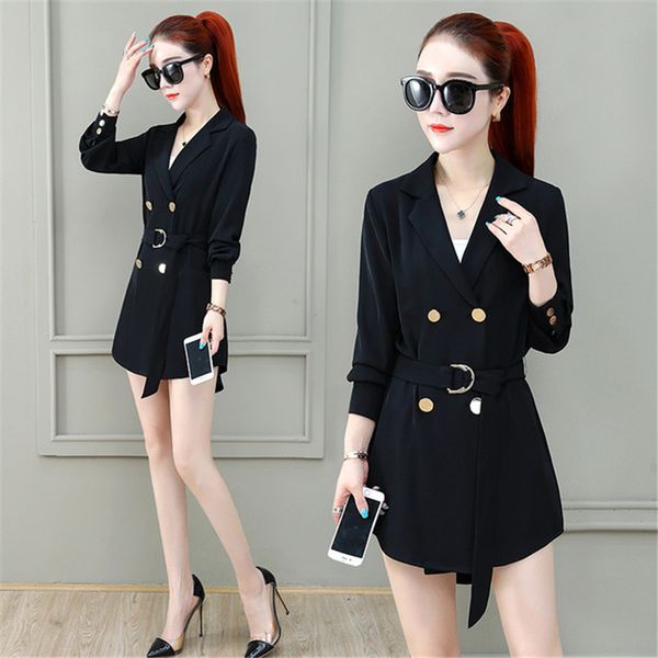 

new fashion windbreaker female 2019 spring autumn clothing korean belt waist lapel long trench coats for women overcoats n964, Tan;black