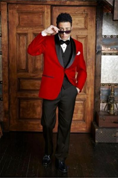 

red groom tuxedos black shawl lapel groomsman wedding 3 piece suit fashion men business prom party jacket blazer(jacket+pants+tie+vest) 2652, Black;gray