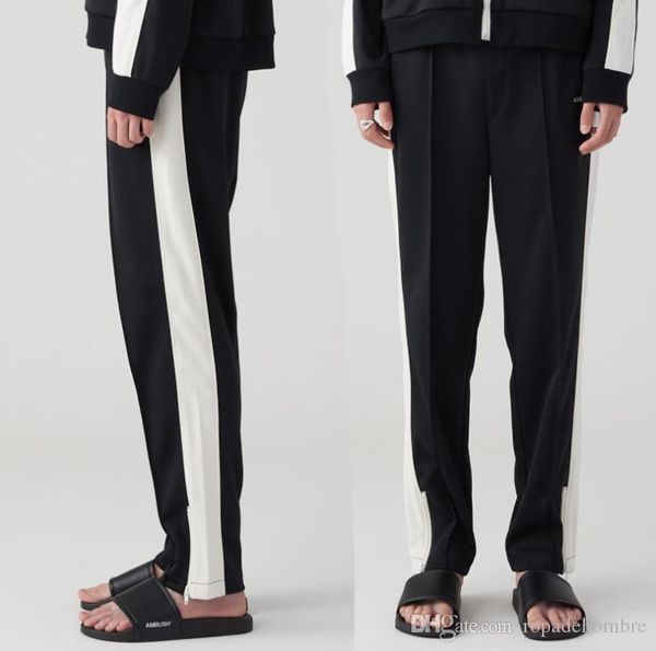 

designer mens panelled pants fashion loose zipper elastic waist contrast color pants mens fashion casual clothing, Black