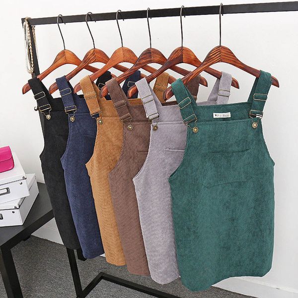 

woman clothes womens designer dress women corduroy straight mini bib overall pinafore casual solid pocket dress 2019 new designer clothes, Black;gray