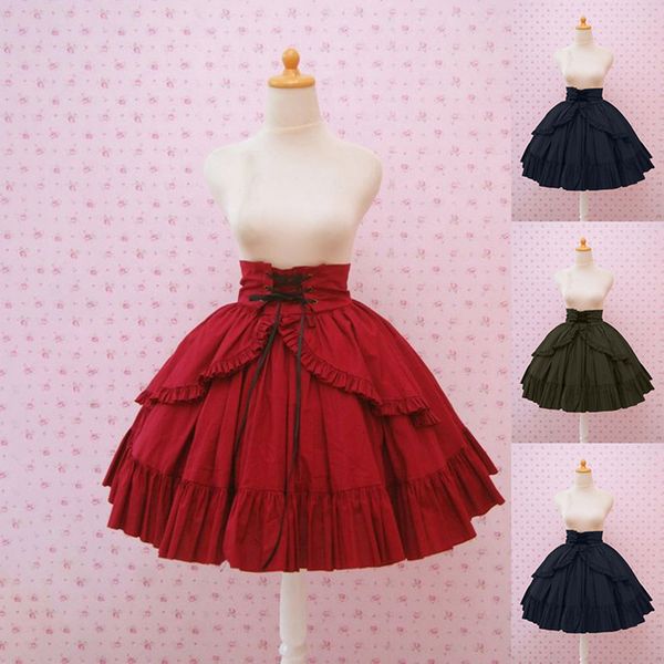 

retro solid students ruffled waistband strap temperament princess short skirt lolita princess ruffle cosplay costume skirt cloth, Silver