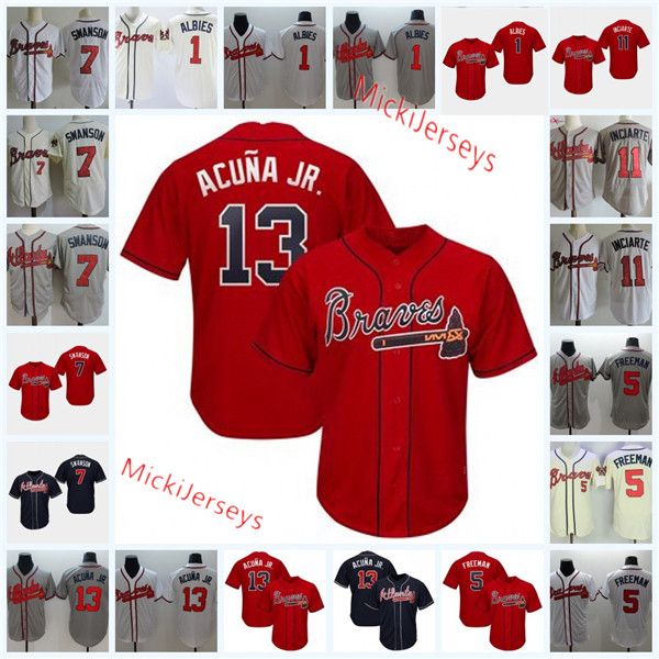 

Newest style !Mens #1 Ozzie Albies #7 Dansby Swanson Jersey Stitched #5 Freddie Freeman #11 Ender Inciarte #13 Ronald Acuna Jr. Jersey S-3XL