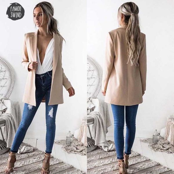 

fashion solid suit new women ladies coat outwears blazer long sleeve business office ladys long blazers drop shipping, White;black