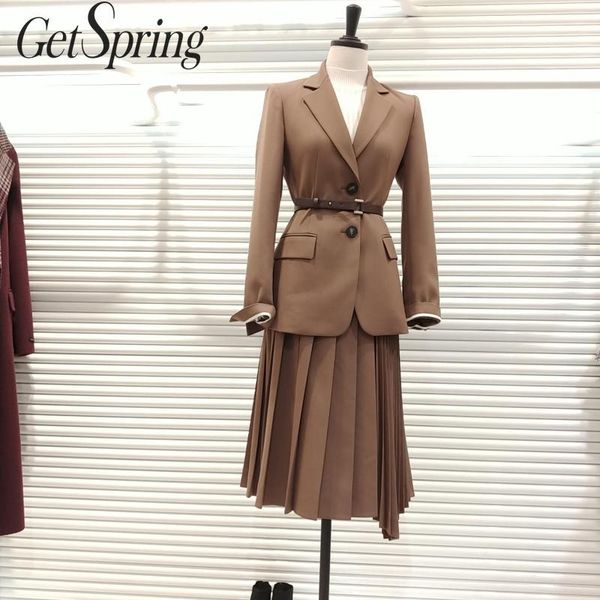 

getspring women coat women suit coats belt split blazers jackets camel black all match vintage summer blazer 2019, White;black