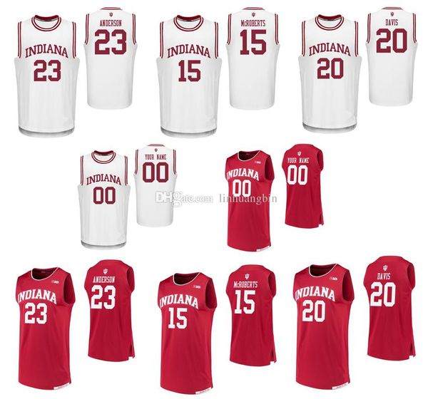 

zach mcroberts stitched men's indiana hoosiers clifton moore de'ron davis damezi anderson white red custom college basketball jers, Black
