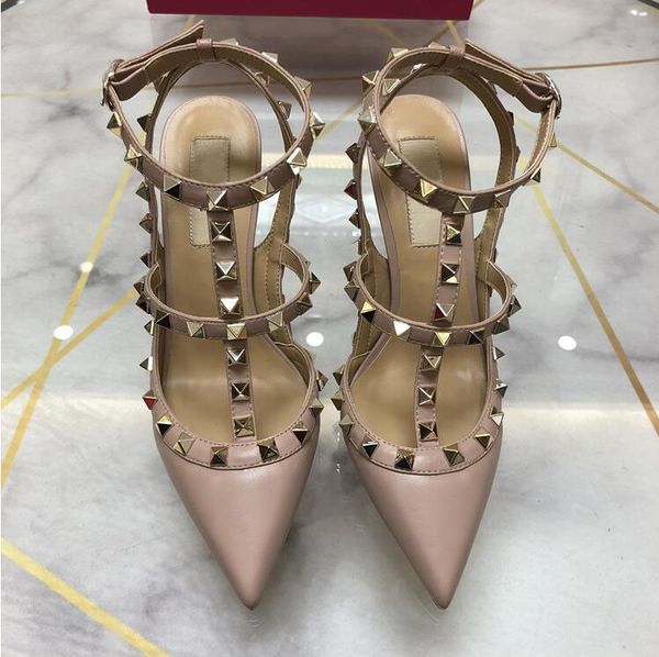 

2019 brand women pumps wedding shoes woman high heels sandal nude fashion ankle straps rivets shoes high heels bridal shoes, Black